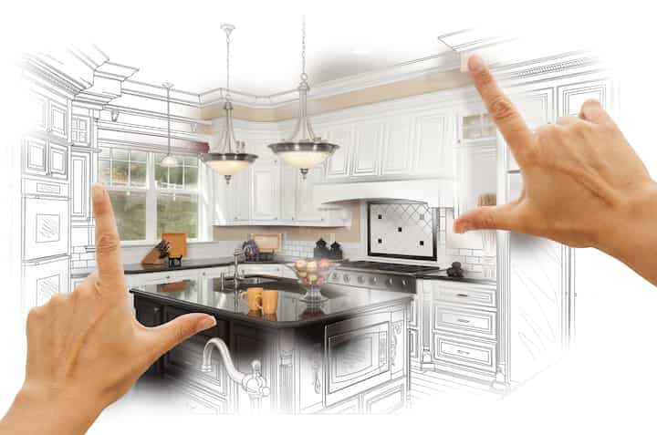 A kitchen renovation design with an open floor plan, featuring a large island and modern appliances in Voorhees Township